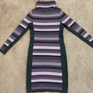 𝅺Etcetera Women’s Purple Grey Knit Turtleneck Knee Length Sweater Dress sz S